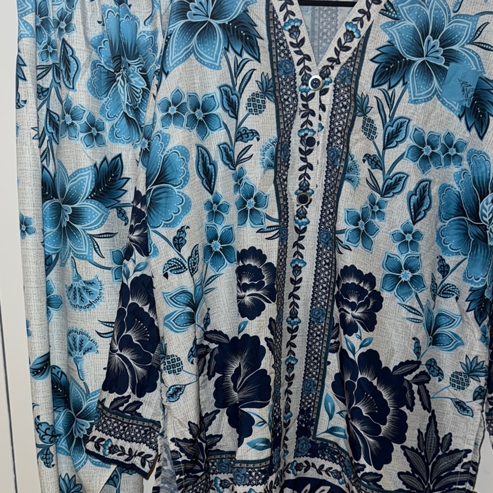 Elegant Blue Floral Wedding Dress